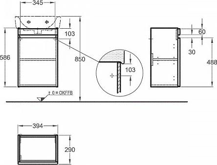 Тумба с раковиной 45 см Geberit Renova Plan 869048000-272150000 натуральный дуб