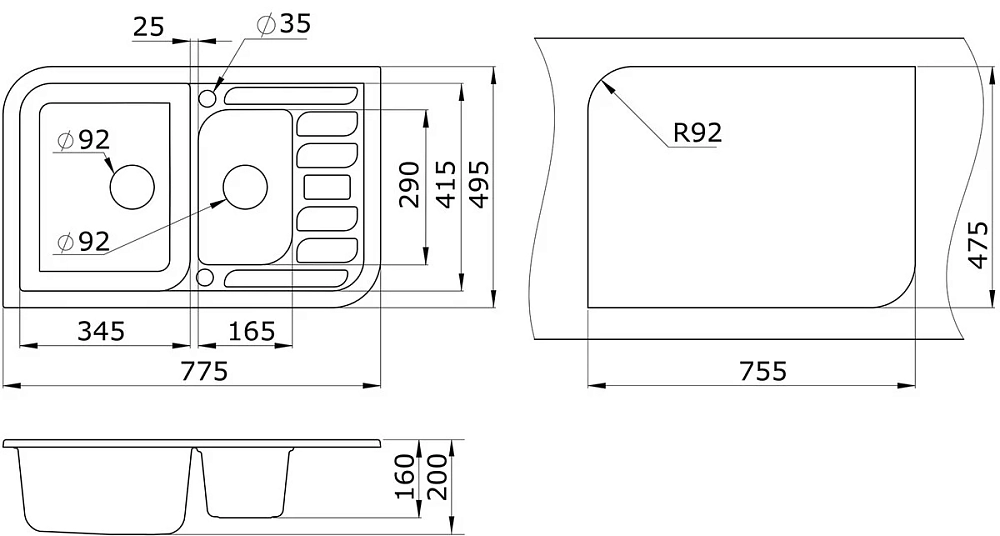 Кухонная мойка Granula GR-7803 Gr-7803 черный