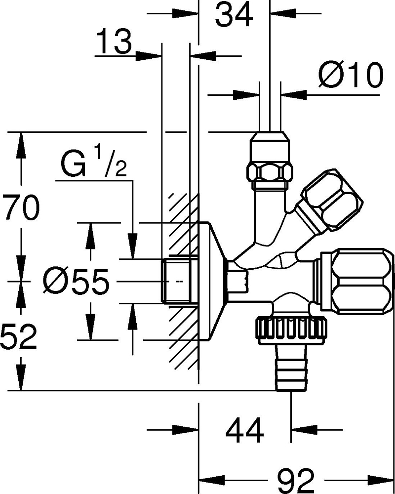 Вентиль Grohe WAS 22035000 комбинированный 1/2"