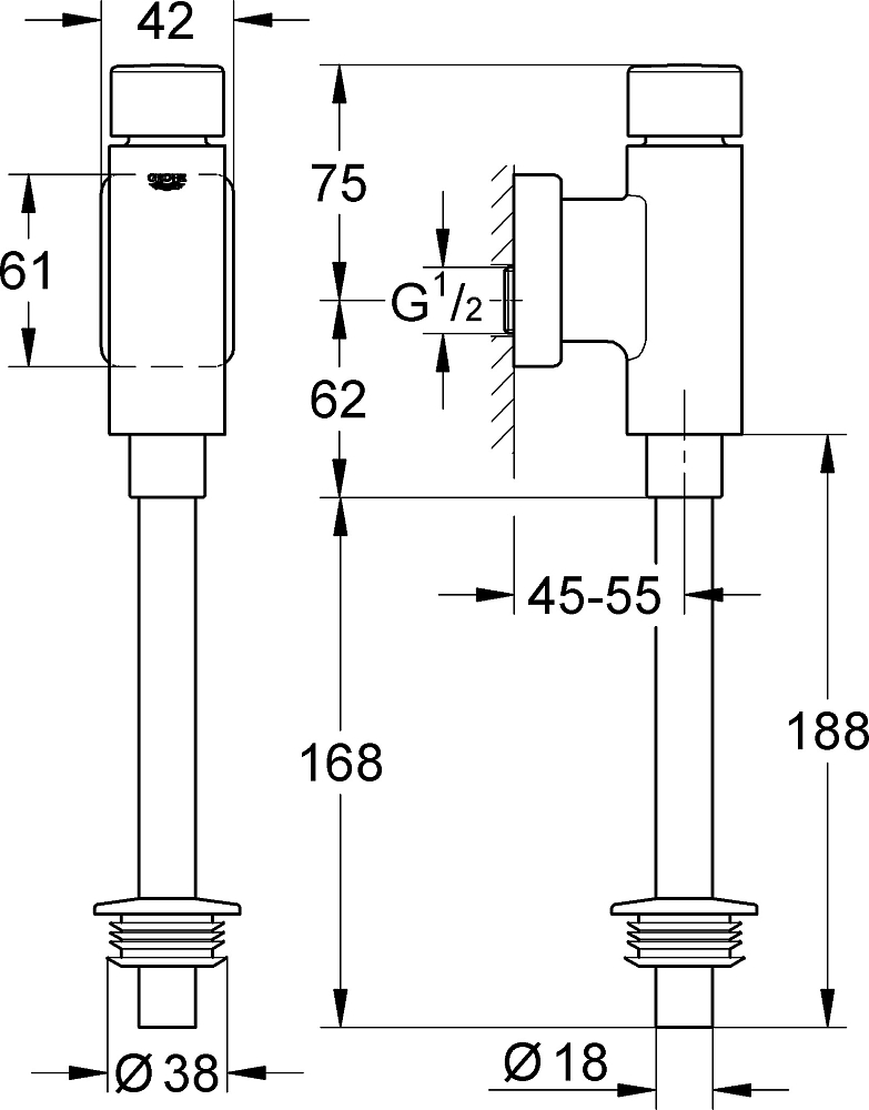 Смывное устройство для писсуаров Grohe Rondo 37346000