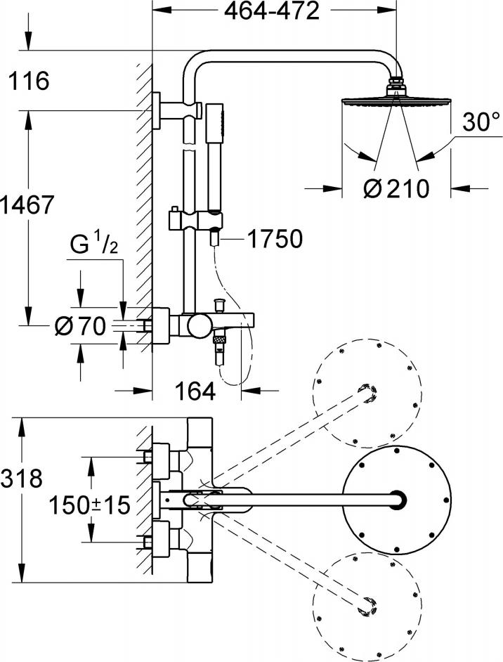 Душевая стойка Grohe Rainshower System 210 27641000