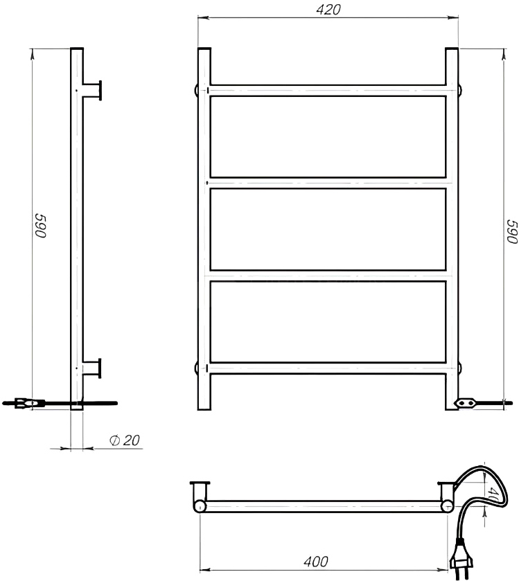 Полотенцесушитель электрический Ewrika Гера 40x60, белый