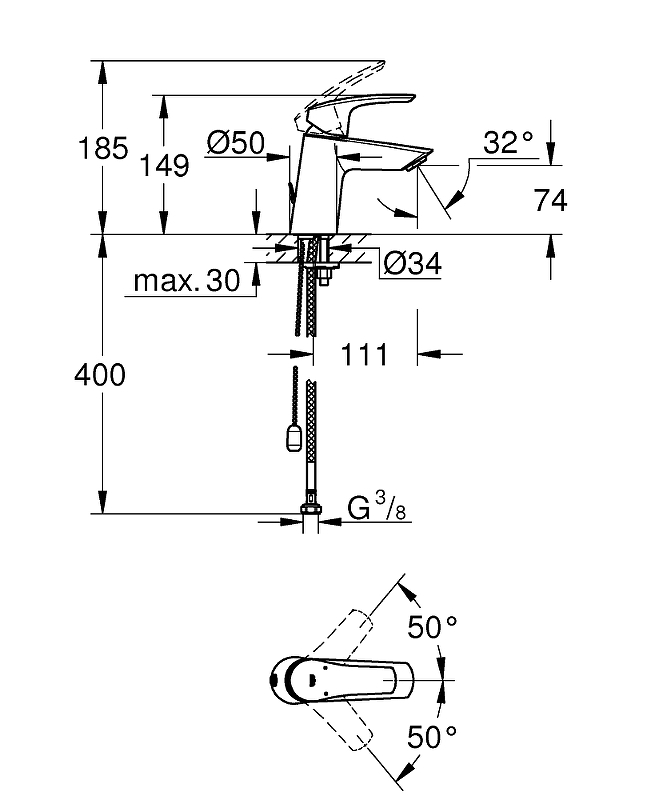 Смеситель для раковины Grohe Eurosmart 23966003 хром