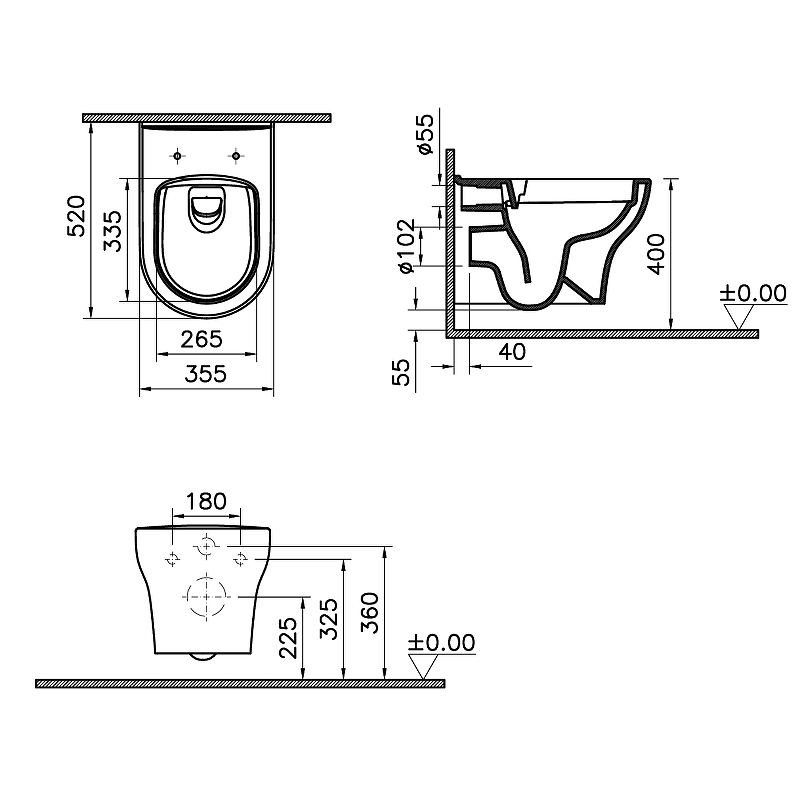 Комплект унитаза с инсталляцией VitrA Zentrum Round 9879B003-7200 сиденье микролифт, клавиша смыва хром