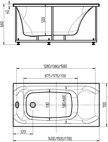 Акриловая ванна Aquatek Альфа 170x70 см ALF170-0000007 с гидромассажем, белый