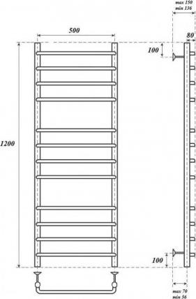 Полотенцесушитель водяной Point PN09152 П12 500x1200, хром