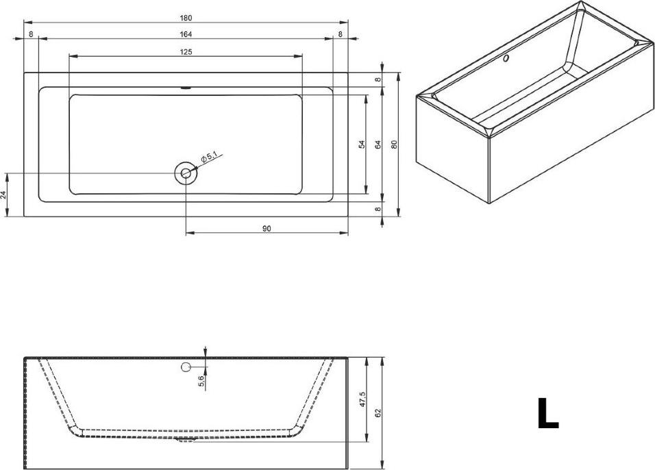 Акриловая ванна Riho Lugo 180x80 L B133016005 без гидромассажа