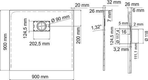 Поддон для душа Wasserkraft Elbe 74T03 90 см