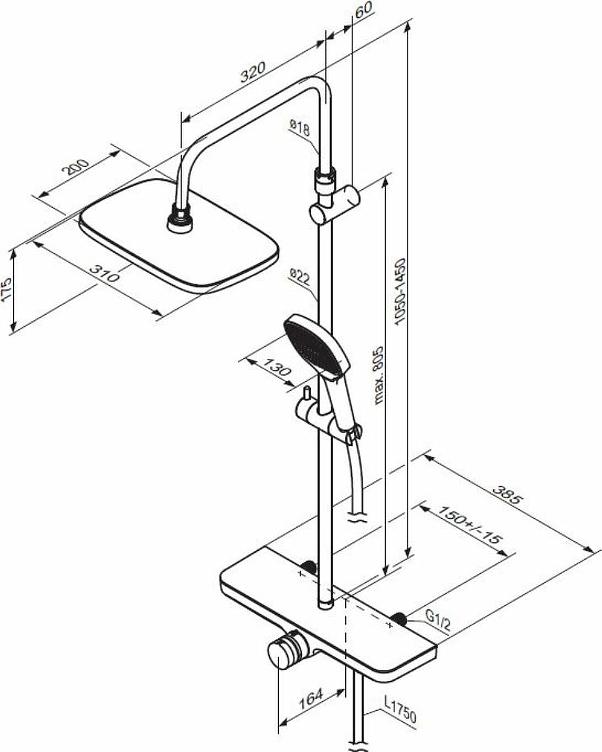 Душевая система Damixa Merkur 940730300, черный матовый