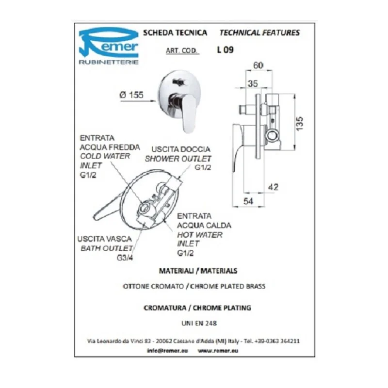 Смеситель для душа Remer Class Line L09 хром