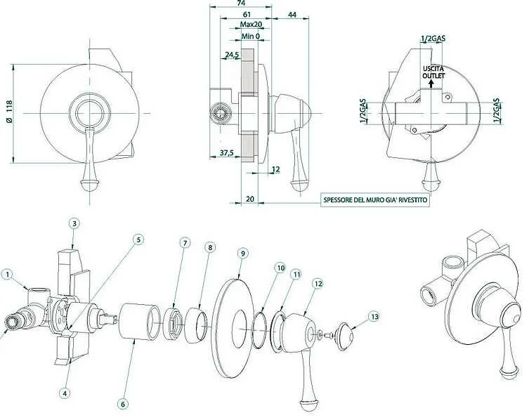 Смеситель для душа Bandini Antico 854120JJ00 коричневый