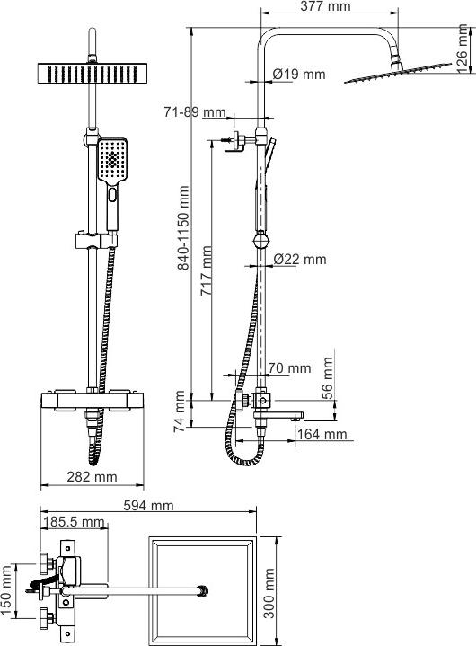 Душевая стойка WasserKRAFT Thermo A29901, черный матовый