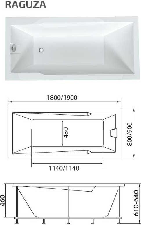 Акриловая ванна 1Marka Raguza 190x90 01ра1990, без гидромассажа