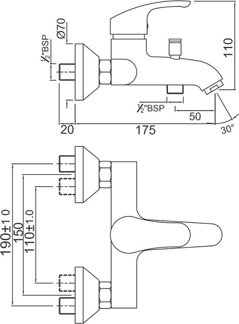 Смеситель для ванны и душа Jaquar Eko EKO-CHR-33119, хром