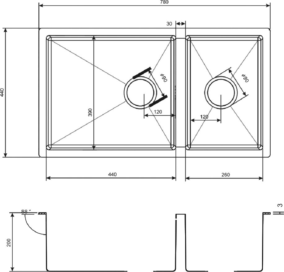 Кухонная мойка Zorg Inox R 78-2-44, сталь