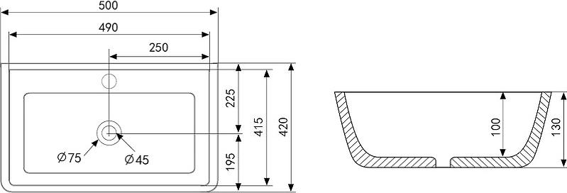 Раковина накладная Abber Rechteck AC2203MB, черный матовый