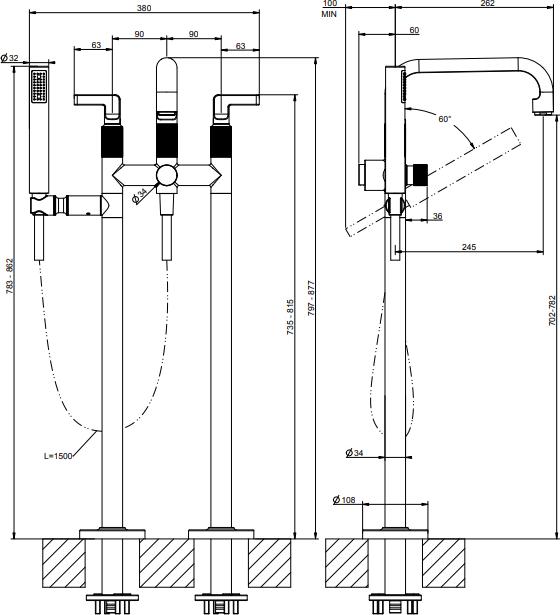 Напольный смеситель для ванны Gessi Inciso 58029#246, золото