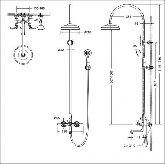 Колонна душевая со смесителем для ванны Bravat Art F65193BAF-A2-RUS