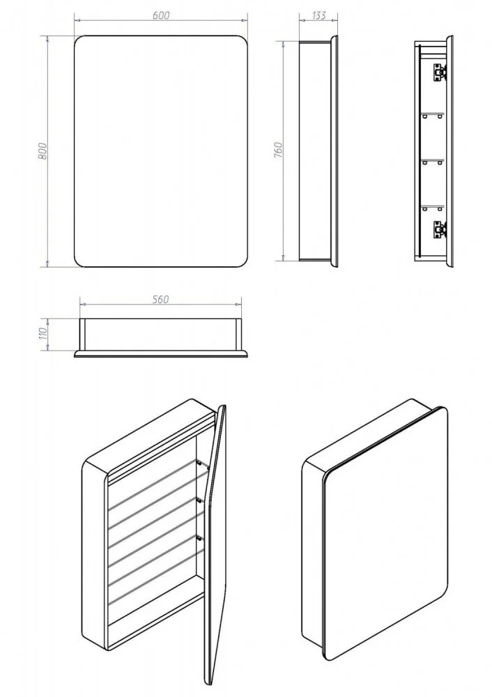 Зеркальный шкаф Art&Max Platino AM-Pla-600-800-1D-L-DS-F белый