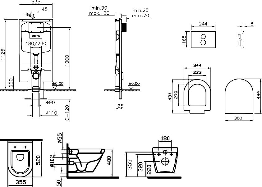 Комплект VitrA S50 9003b003-7200 4 в 1 с микролифтом