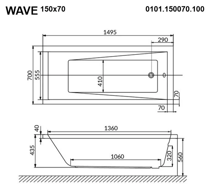 Акриловая ванна Whitecross Wave 0101.150070.100.ULTRANANO.GL золото, белый