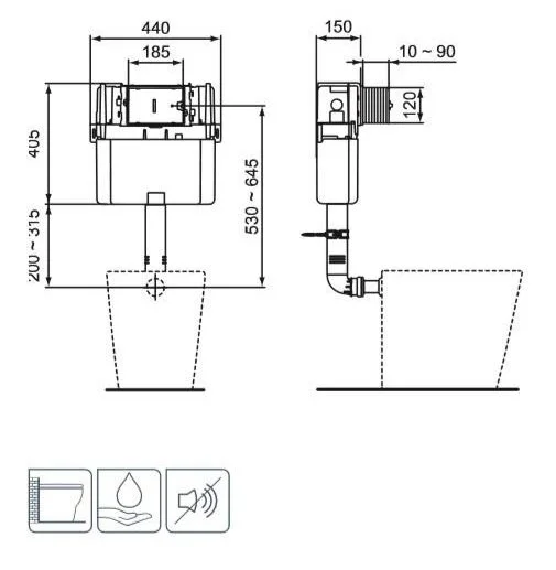 Бачок смывной скрытого монтажа Ideal Standard Prosys R014167 150 M для напольного унитаза