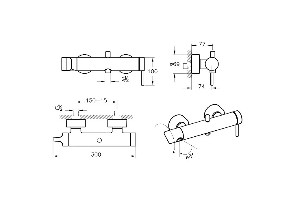 Смеситель для ванны с душем VitrA Origin A4261936WTC черный