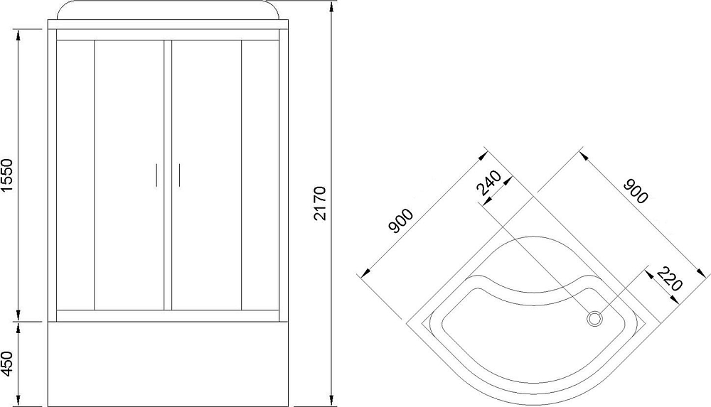 Душевая кабина 90х90 см Royal Bath NRW RB90NRW-T-CH стекло прозрачное с гидромассажем