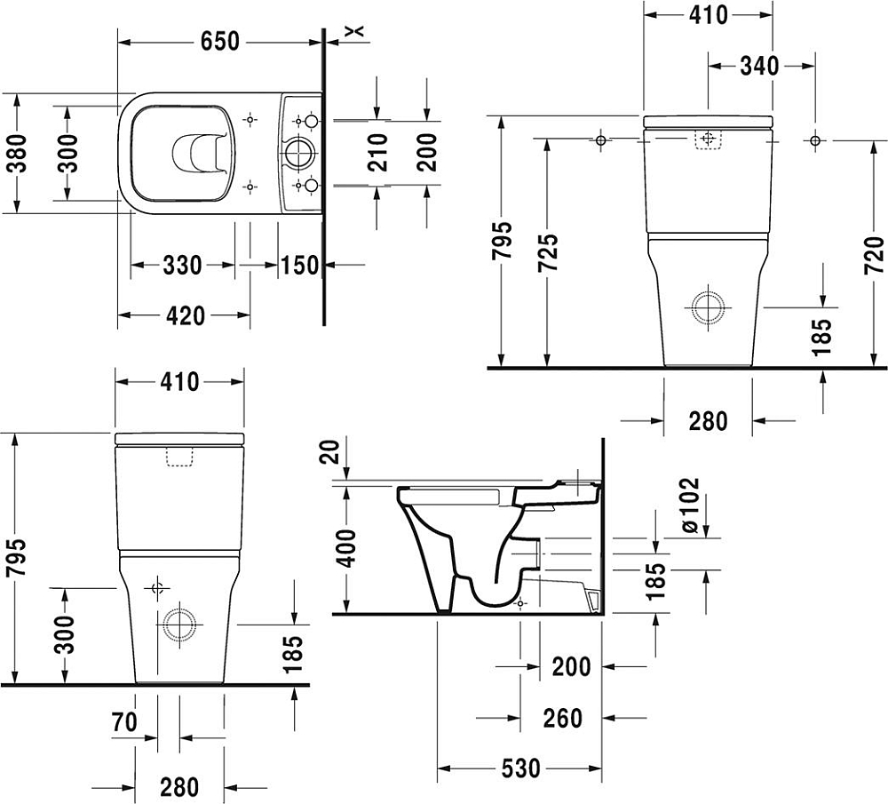 Напольный унитаз Duravit P3 Comforts Rimless 2167090000 с бачком 0937000005