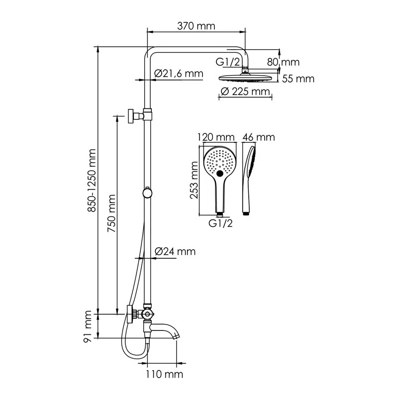 Душевая система WasserKRAFT серия A A288.077.078.BM Thermo черный