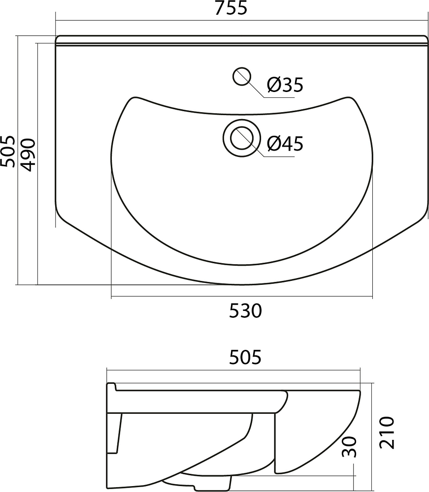 Раковина Santek Модерн 1WH110177 75 см.