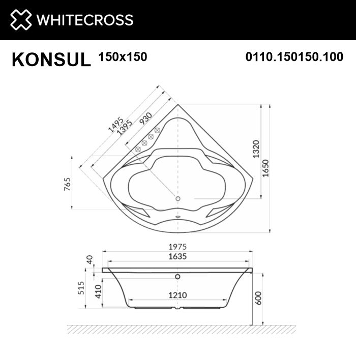 Акриловая ванна Whitecross Konsul 150x150 0110.150150.100 белый глянец