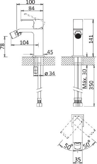 Смеситель для биде Cezares PORTA-BS1-NOP, чёрный