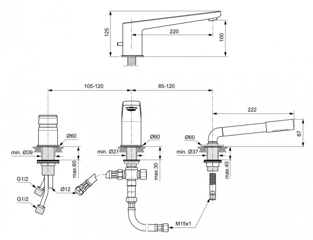 Смеситель для ванны с душем Ideal Standard Tonic II A6348AA хром