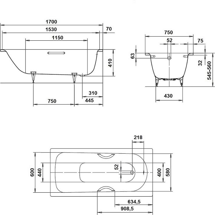 Стальная ванна Kaldewei Advantage 170x70 mod. 363-1 111800010001