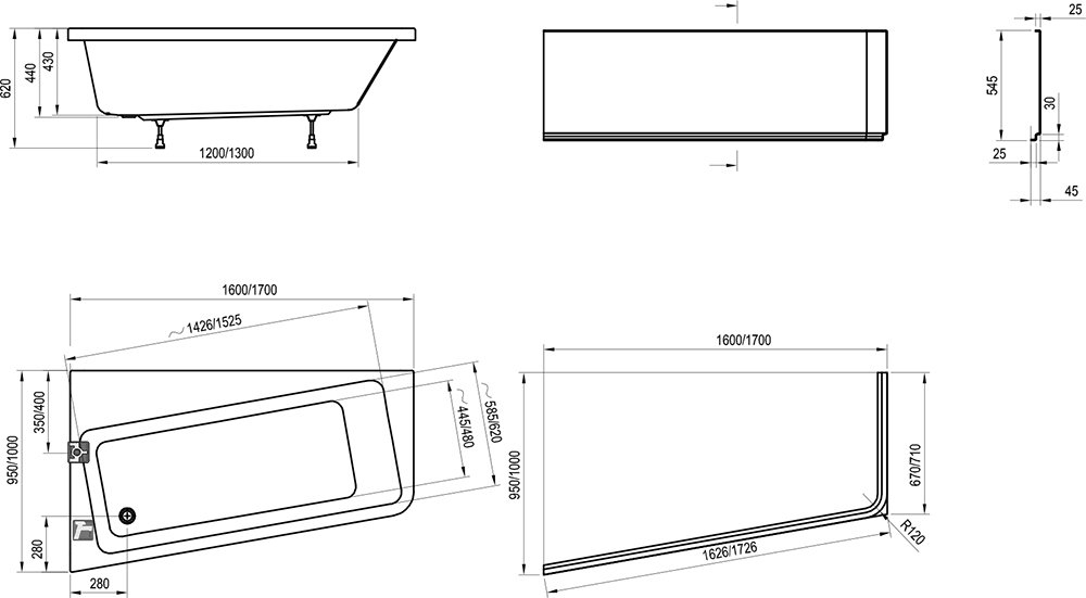 Акриловая ванна асимметричная Ravak 10° 160x95 левая C831000000