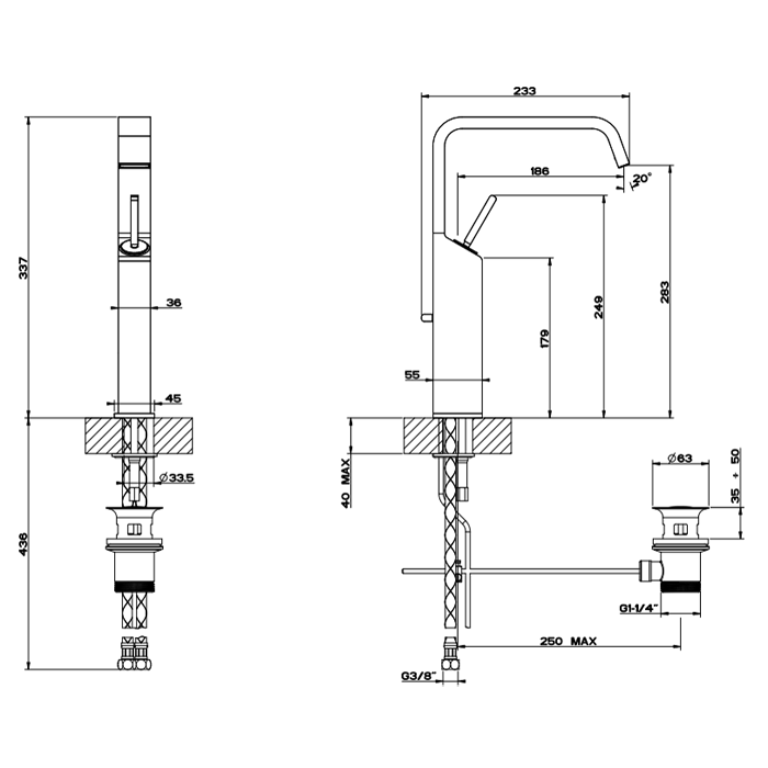 Смеситель для раковины Gessi Rettangolo XL 11953#299, черный матовый