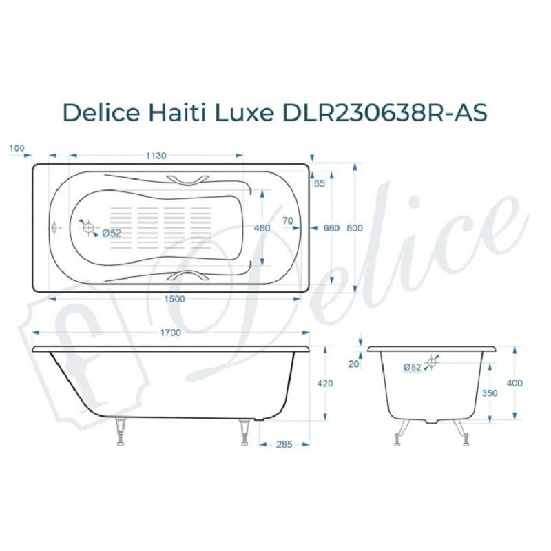 Чугунная ванна Delice Haiti Luxe DLR230638R-AS белый