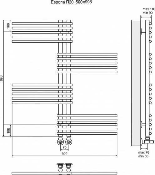 Полотенцесушитель водяной Terminus Европа П20 500x996