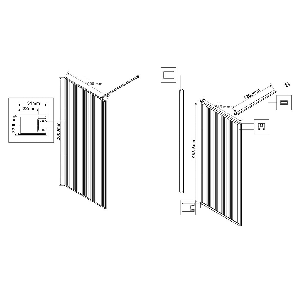 Душевая перегородка Vincea Walk-In HP Art VSW-1HP100FLB 100 см, черный матовый, стекло рифленое