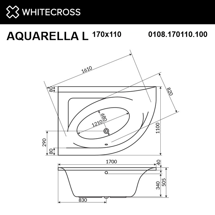 Акриловая ванна Whitecross Aquarella 170x110 0108.170110.100 белый глянец