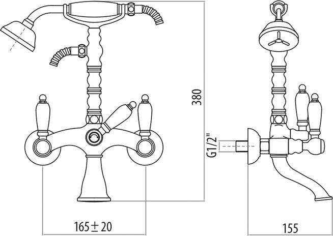 Смеситель для ванны с душем Gattoni Vivaldi Lever 1300113VO.GRbr, бронза