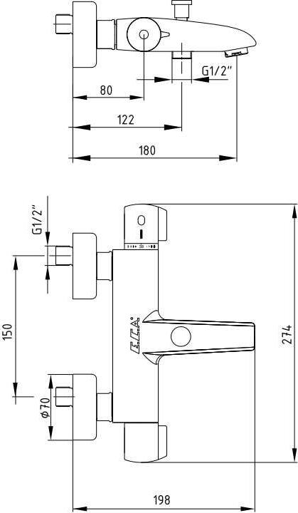 Смеситель E.C.A. Thermostatic 102102340EX Для ванны с душем