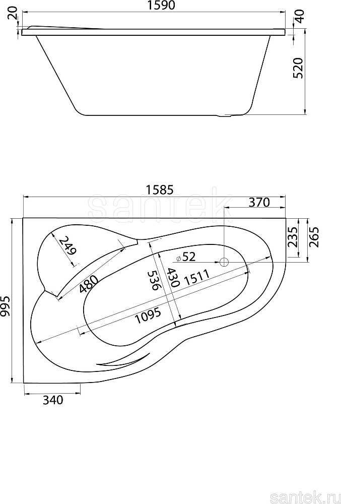 Акриловая ванна Santek Ibiza 160x100 1WH112036 L