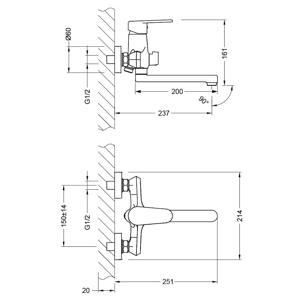 Смеситель для ванны Lemark Point LM0317C хром