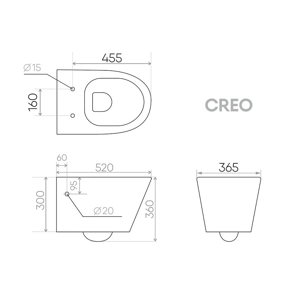 Подвесной унитаз Creo Ceramique Creo CR1100R с сиденьем CR1001T