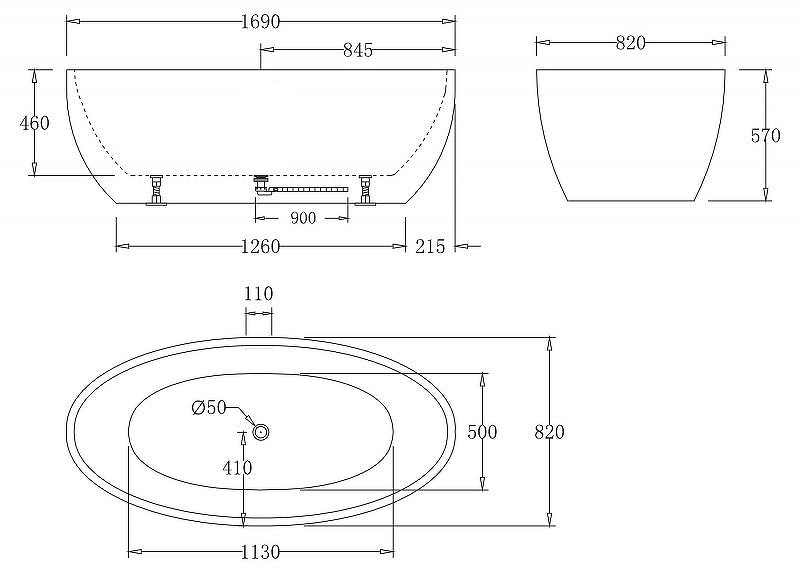 Акриловая ванна BelBagno BB69-1700-W0 169x82, белый