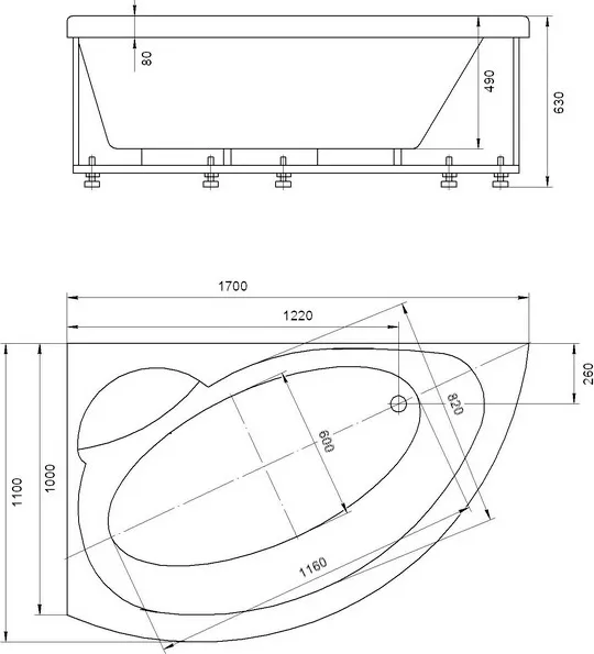 Акриловая ванна Aquatek Аякс 2 170x110 см AYK170-0000085, белый