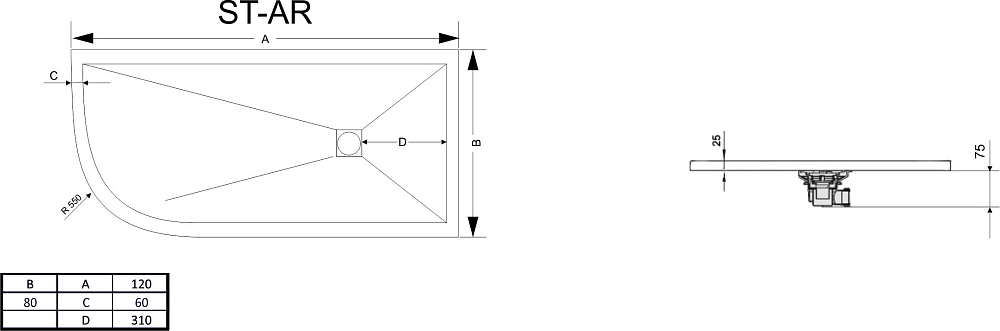 Поддон для душа RGW Stone Tray ST/AR-0128G 80х120 с сифоном