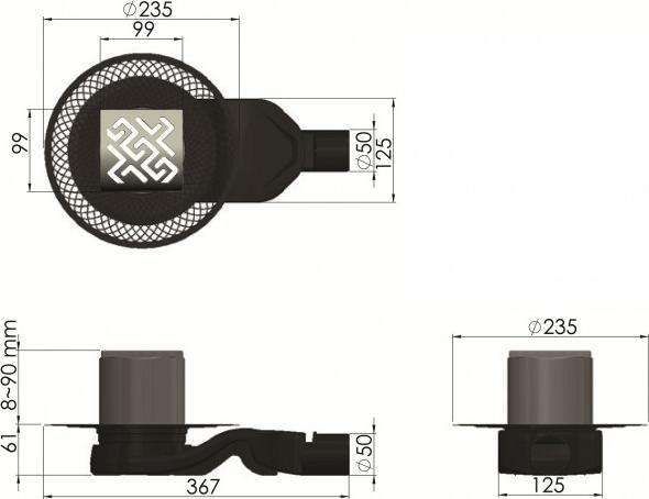 Душевой трап Berges Wasserhaus Platz Antik 091160 10х10 Хром глянец